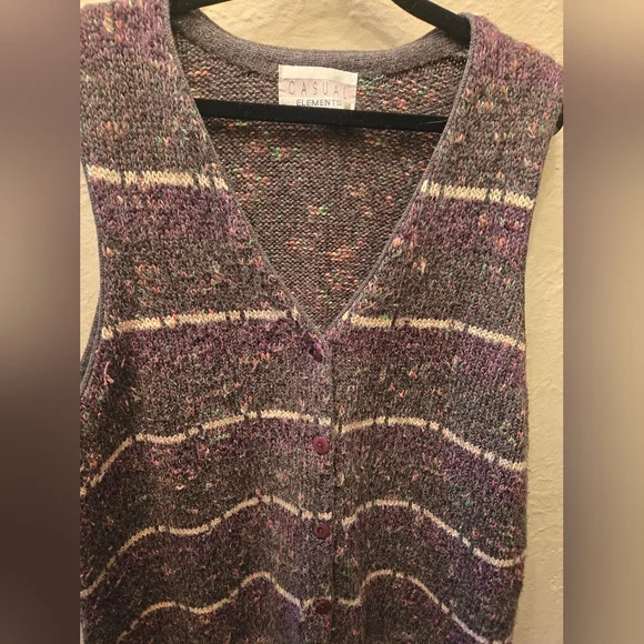 Vintage 90s Chunky Knit Button Front Sweater Vest Oversized - Picture 6 of 7